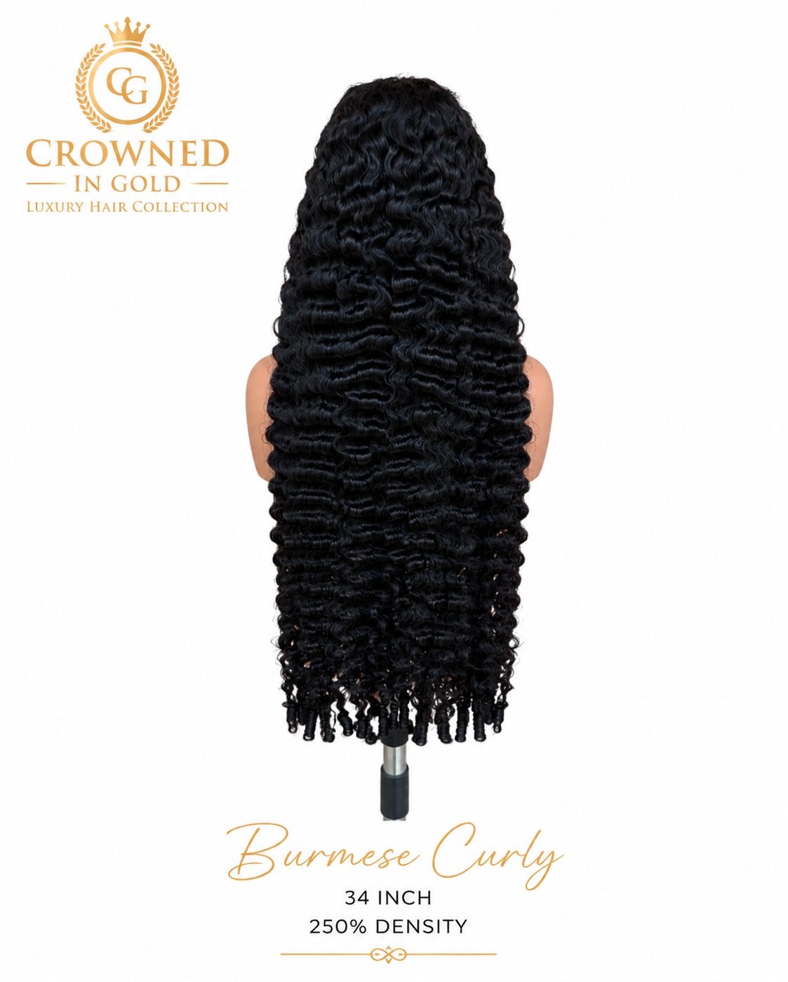 A long natural black curly wig 'Burmese Curly 34 INCH 250% DENSITY' 