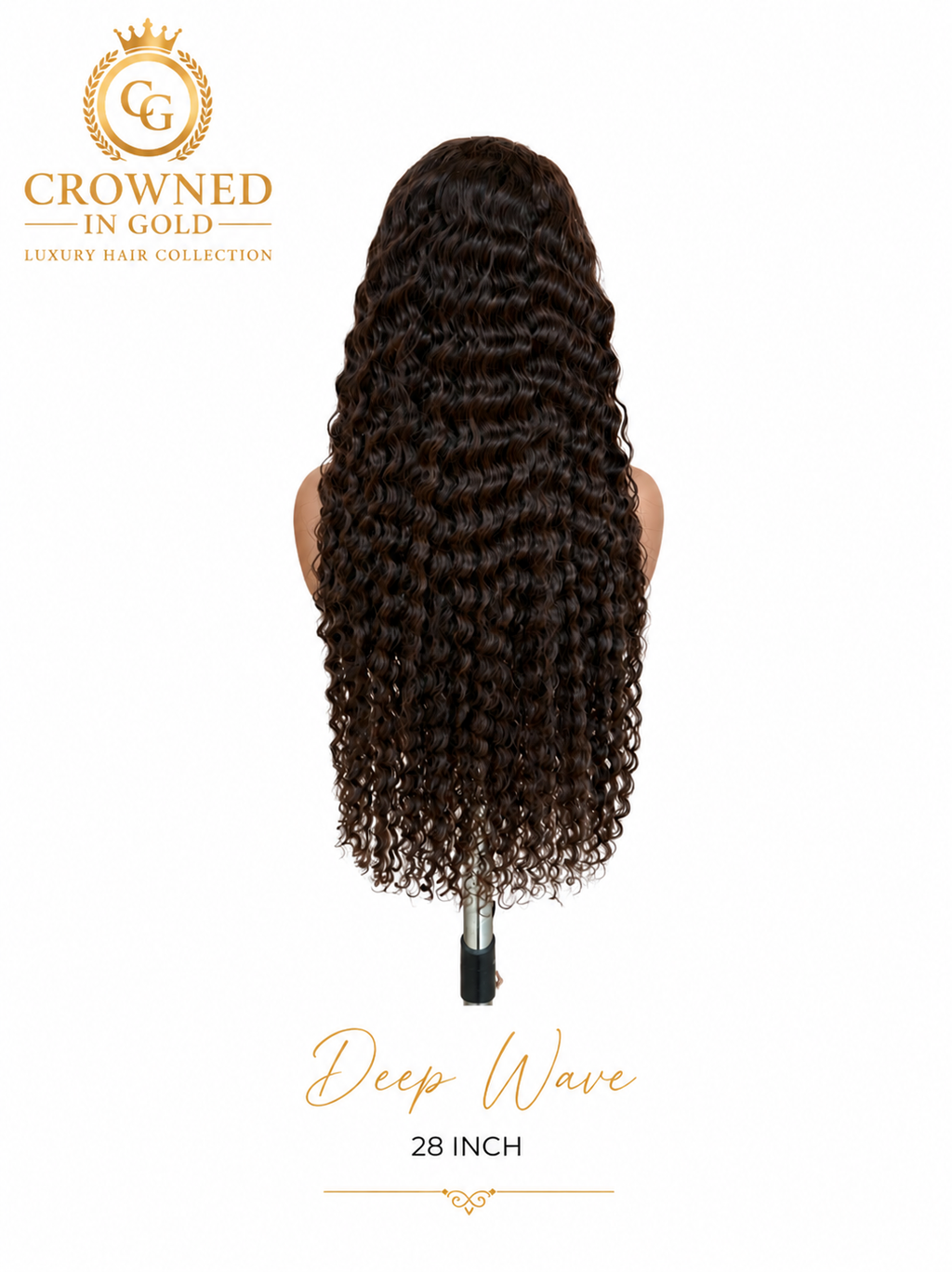 A long, dark brown Deep Wave' and '28 INCH' 